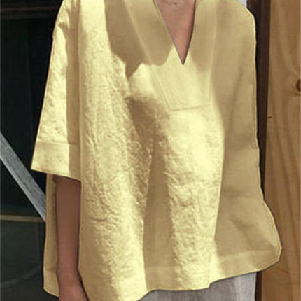 Womens V-neck Cotton Linen Shirt