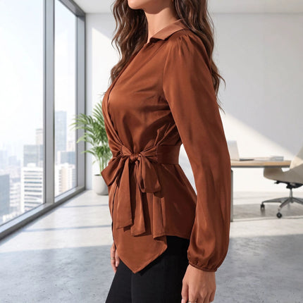 Women's Long Sleeve Tie-Waist Shirt