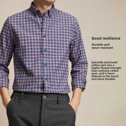 Pure Cotton Brushed Plaid Shirt for Men