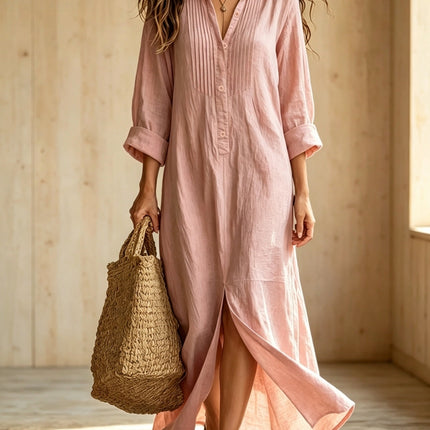 Womens Button Down Long Sleeve Cotton Dress
