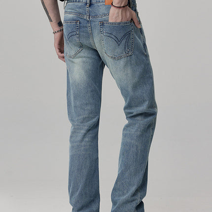 Straight Fit Washed Denim Jeans for Men