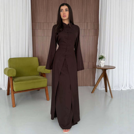 Zen Style Buttoned Long Sleeve Dress Set