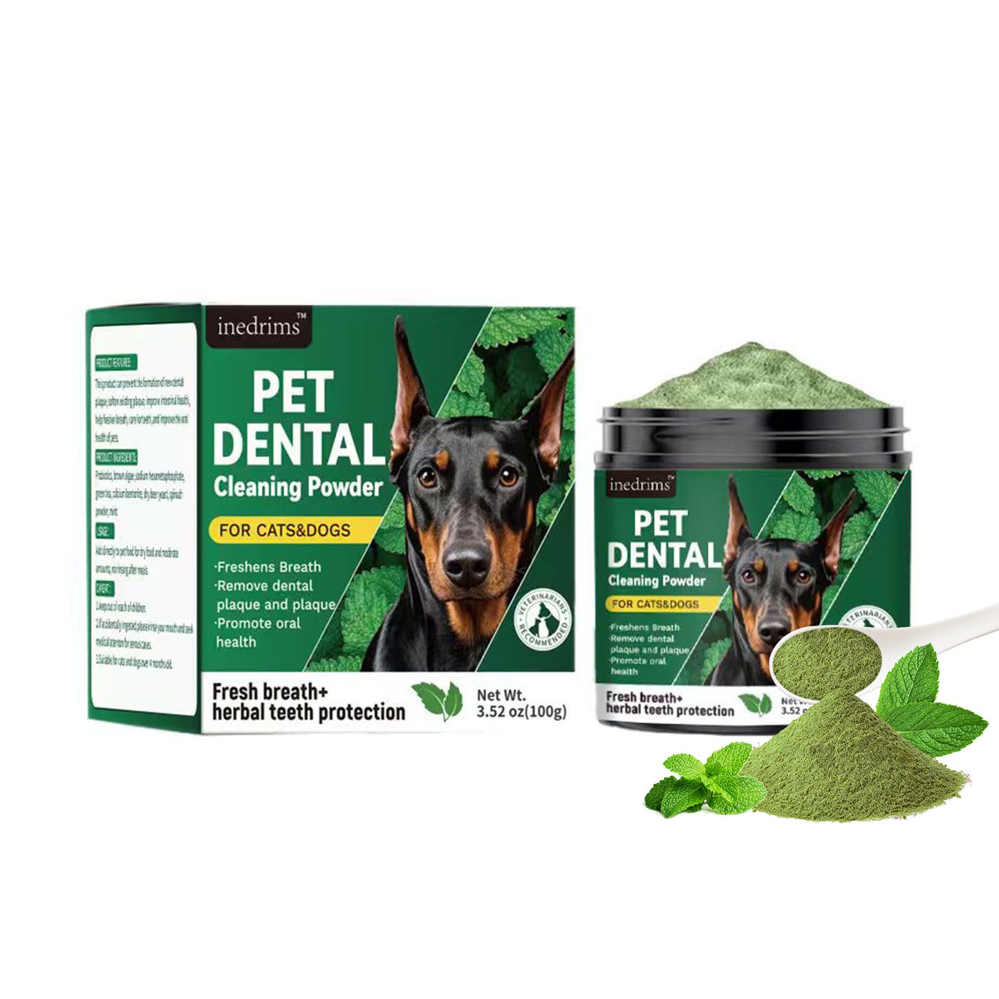 Natural Dog Teeth Cleaning Powder with Green Tea and Probiotics