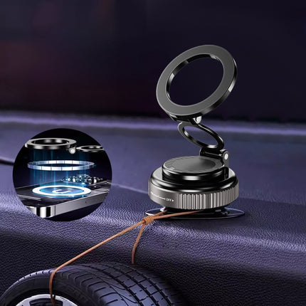 Car-Mounted Folding Magnetic Holder, Metal Rotating Vacuum Adsorption, Double-Sided Kitchen Multifunctional Lazy Phone Holder