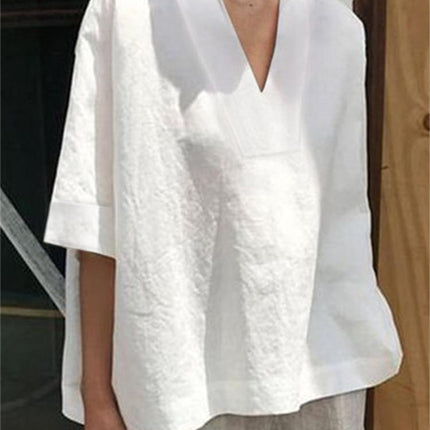 Womens V-neck Cotton Linen Shirt