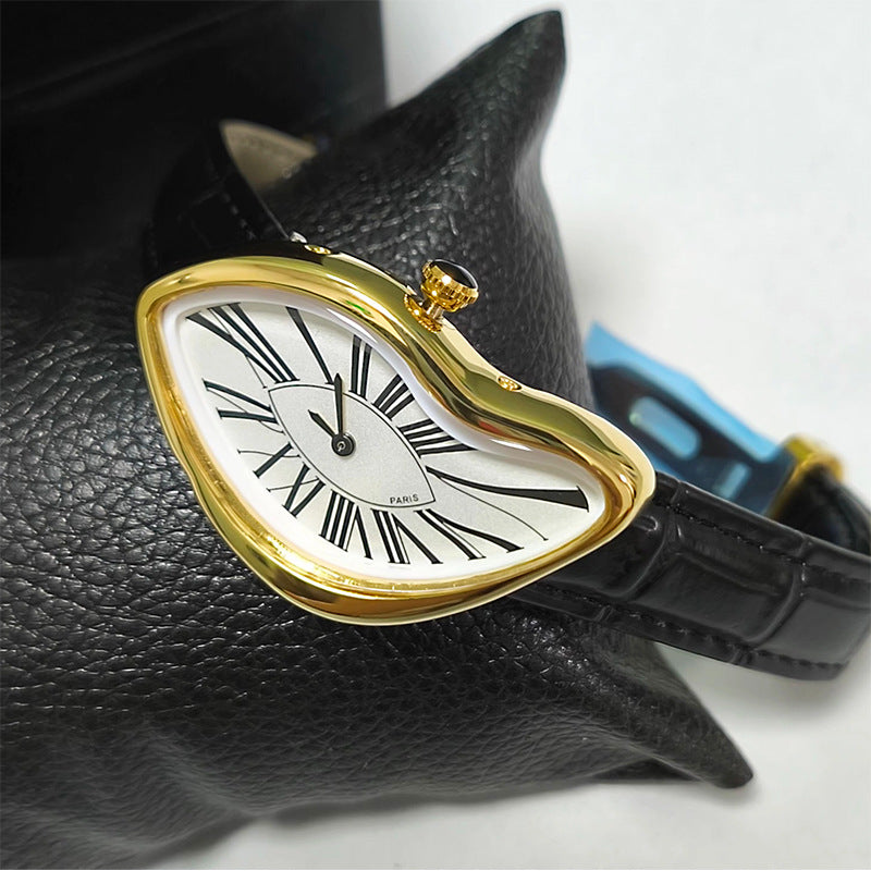 Medieval Melted Twist Design Leather Strap Watch