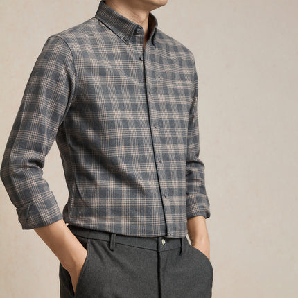Pure Cotton Brushed Plaid Shirt for Men
