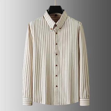 Anti-Wrinkle Slim Fit Mens Long Sleeve Striped Shirt