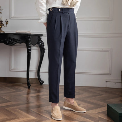 Mens Straight Cut Casual Trousers Summer Lightweight Polyester