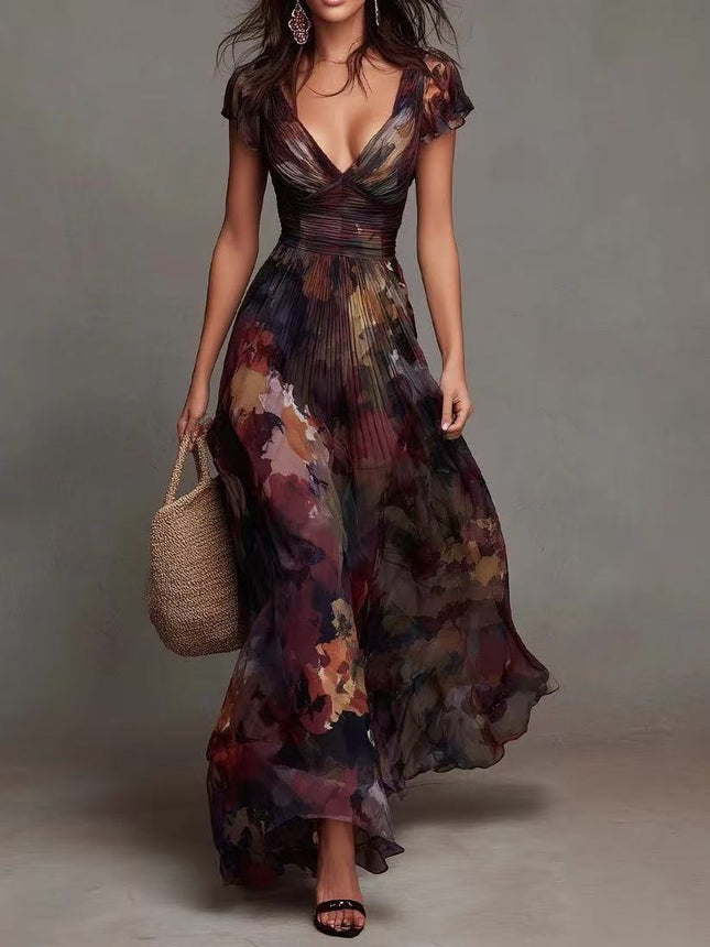 Sniffy Printed Slim-Waist Pleated Fishtail Skirt