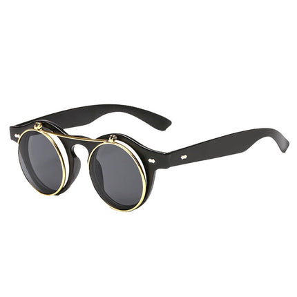 Retro Double Layer Flip Top Round Sunglasses