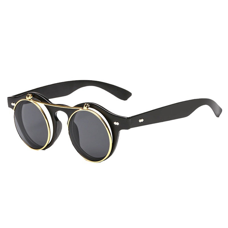 Retro Double Layer Flip Top Round Sunglasses