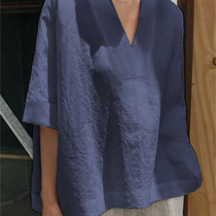 Womens V-neck Cotton Linen Shirt