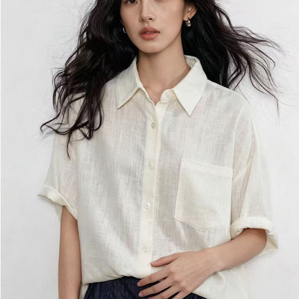 Short-Sleeve Linen Loose Shirt for Women