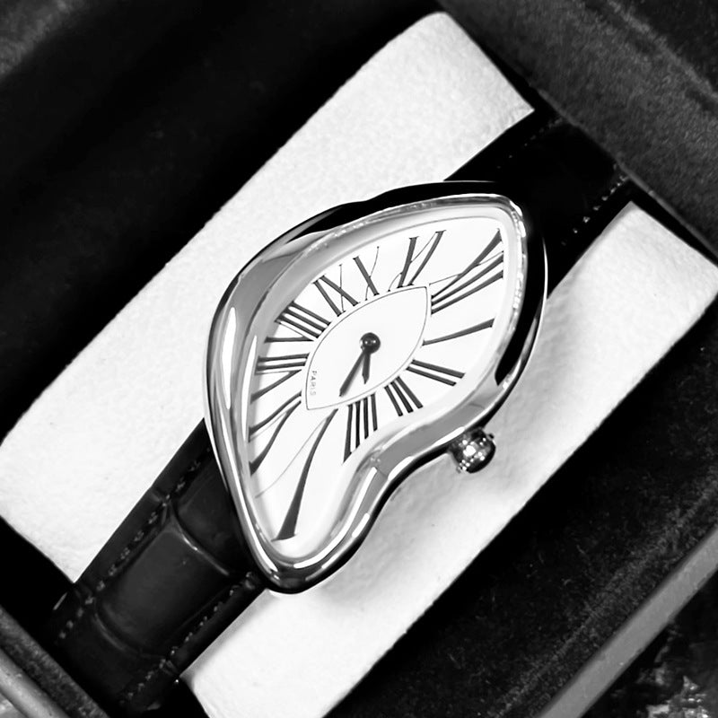 Medieval Melted Twist Design Leather Strap Watch