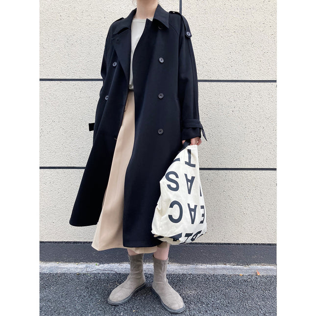 Women's long and loose British-style knee-length coat in casual style