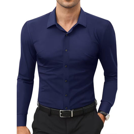 Four-Way Stretch White Button-Down Men's Plus-Size Shirt