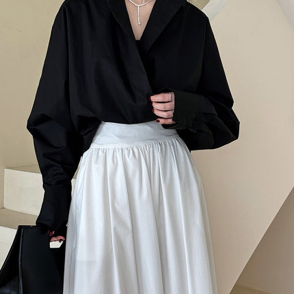 Layered Stand-up Collar Deep V-Neck Shirt