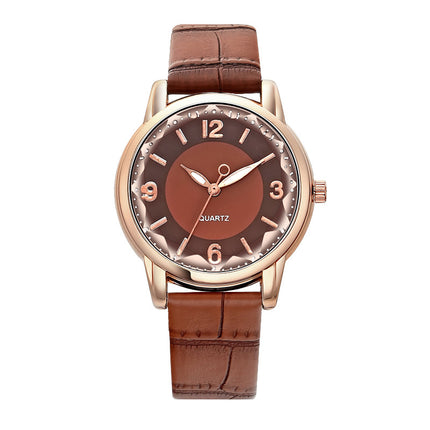 Two Tone Dial Women Quartz Watch Leather Strap
