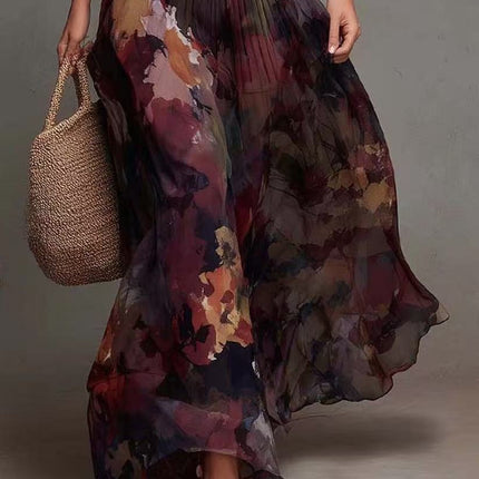 Sniffy Printed Slim-Waist Pleated Fishtail Skirt