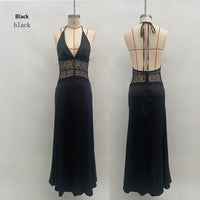 Seamless Halter Deep V-Slit Silk-Smooth Satin Maxi Dress