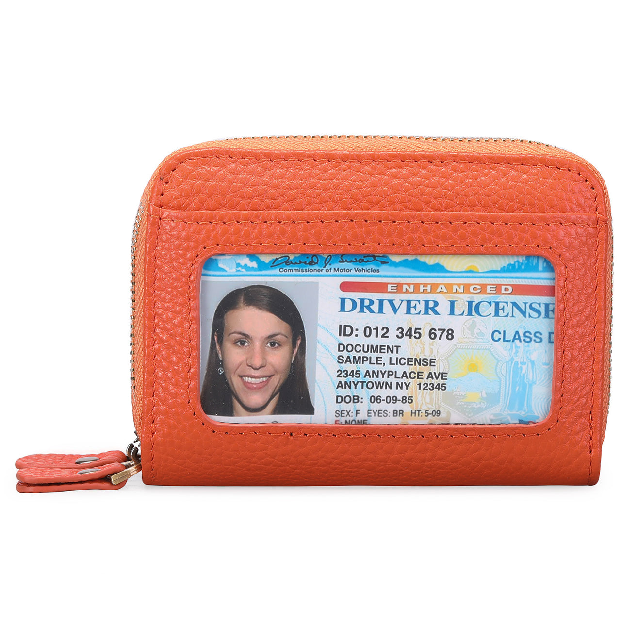 First Cowhide Double Layer Zipper Expanding Card Holder