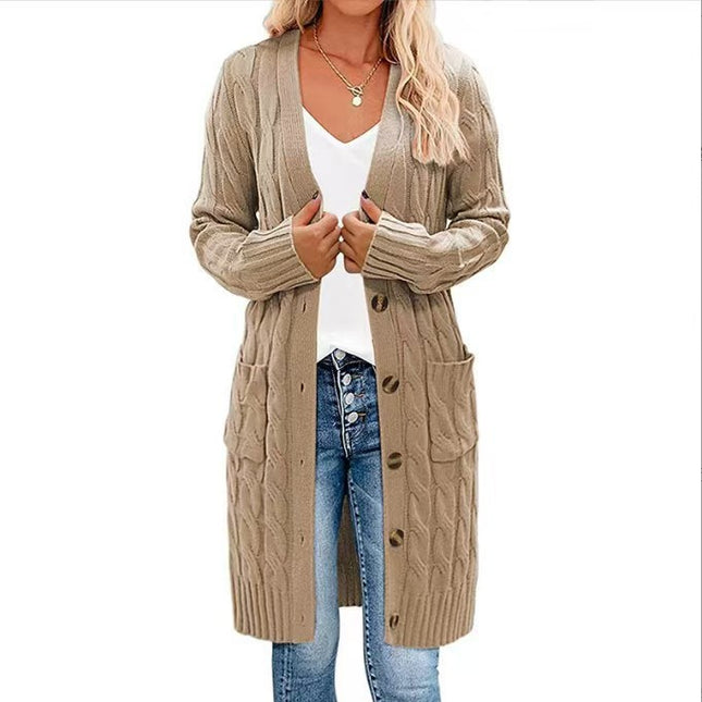 Women's Knitted Long Cable Cardigan Sweater