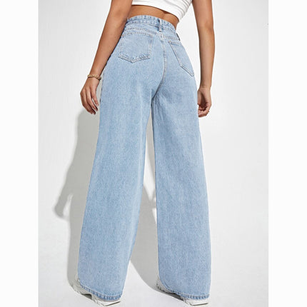Womens High Waist Wide Leg Denim Pants
