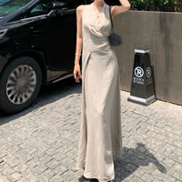 French-style High-end V-neck Halter Dress With A Tie-up Waist-cinching Design