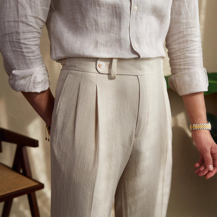 Mens Straight Cut Casual Trousers Summer Lightweight Polyester