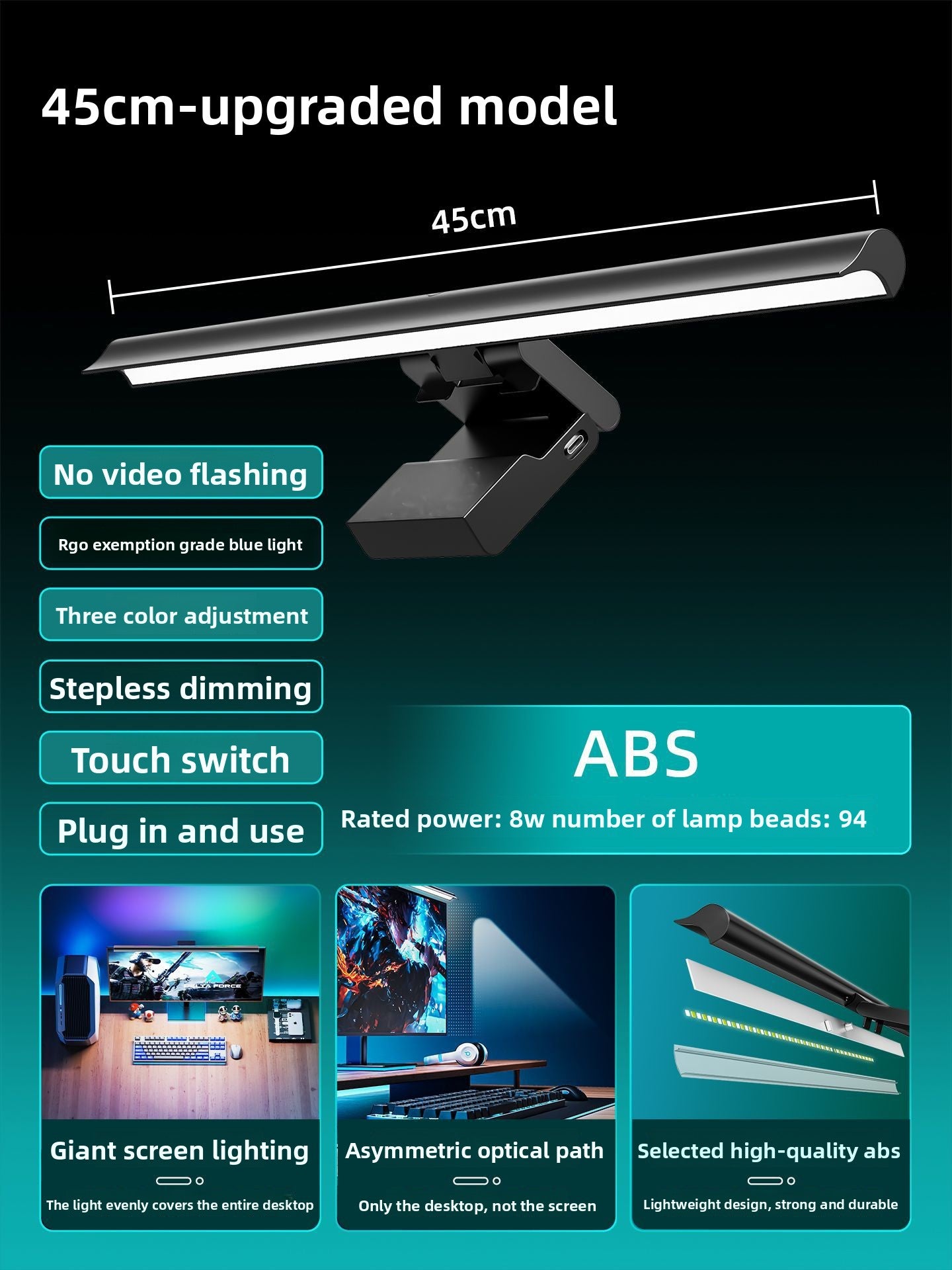 Adjustable Monitor Mounted LED Desk Lamp with Eye Protection