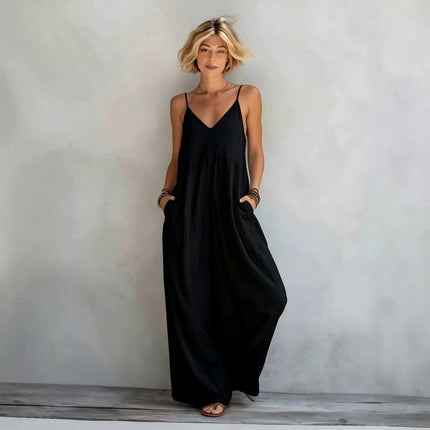 Womens Wide Leg Linen Jumpsuit