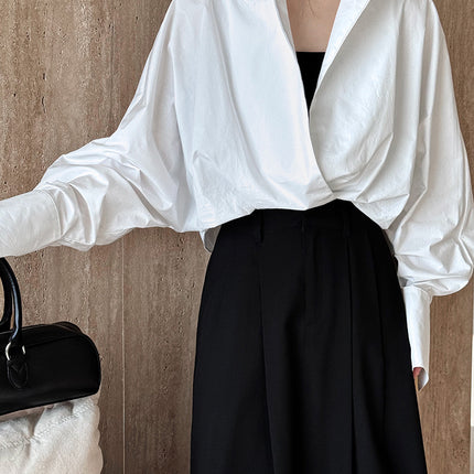 Layered Stand-up Collar Deep V-Neck Shirt