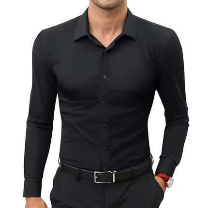 Four-Way Stretch White Button-Down Men's Plus-Size Shirt