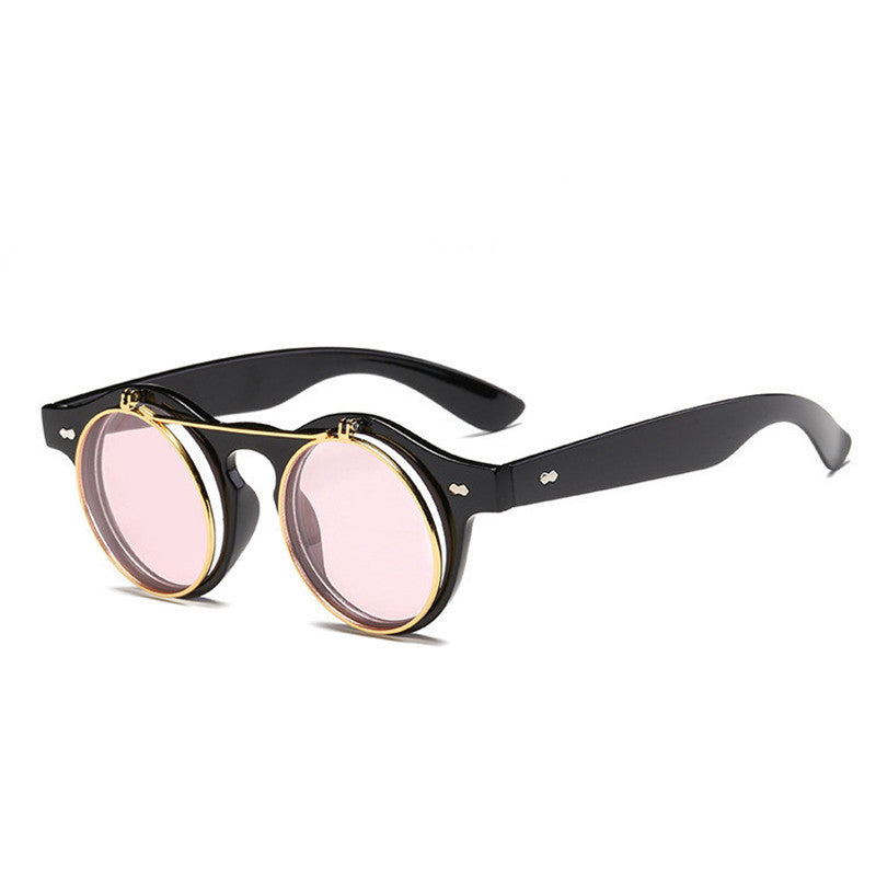 Retro Double Layer Flip Top Round Sunglasses
