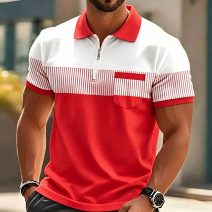 Men's 3D Digital Print Polo Shirt Short Sleeve Striped Turn Down Collar