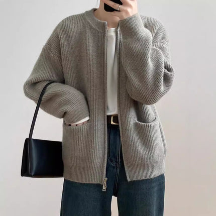 Retro Double Zipper Knitted Cardigan