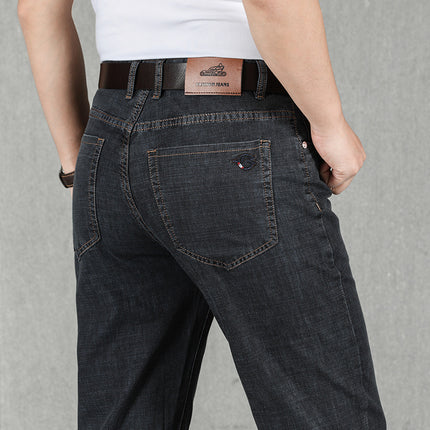 Mens Loose Fit High Waisted Denim Trousers