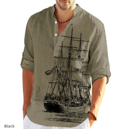 Summer Printed Stand Collar Shirt