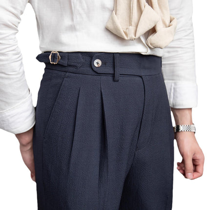 Mens Straight Cut Casual Trousers Summer Lightweight Polyester