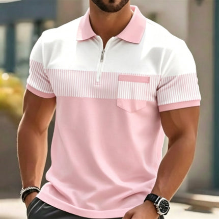 Men's 3D Digital Print Polo Shirt Short Sleeve Striped Turn Down Collar