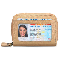 First Cowhide Double Layer Zipper Expanding Card Holder