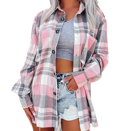 Plaid Lapel Cardigan Long Sleeve