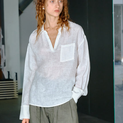 Women's Linen Lapel Shirt Long Sleeve Casual Top