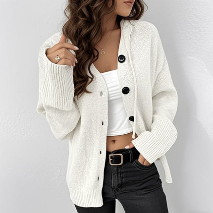 Womens Solid Color Hooded Drawstring Knit Cardigan Jacket