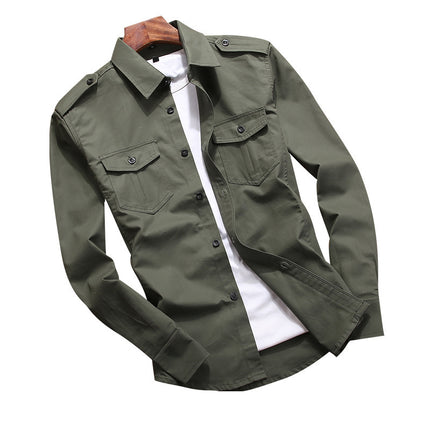 Military Style Long Sleeve Cotton Shirt