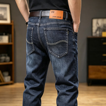 Men's Jeans Mid-Waist Stretch Denim Trousers