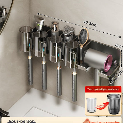 Bathroom Wall Mount Toothbrush and Hair Dryer Holder