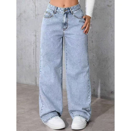 Womens High Waist Straight Leg Denim Pants