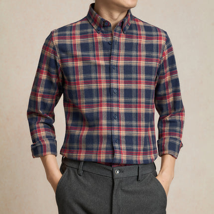 Pure Cotton Brushed Plaid Shirt for Men